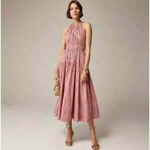 J. Crew Tie Waist Halter Dress Liberty Ellie Fabric Pink Floral Size M NWT